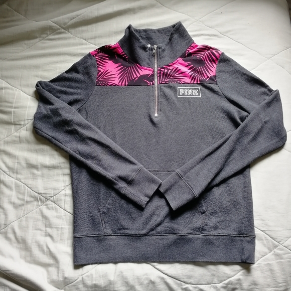 PINK Victoria Secret Tropical Half-zip Sweatshirt Loungewear Athleisure Small - Picture 1 of 7